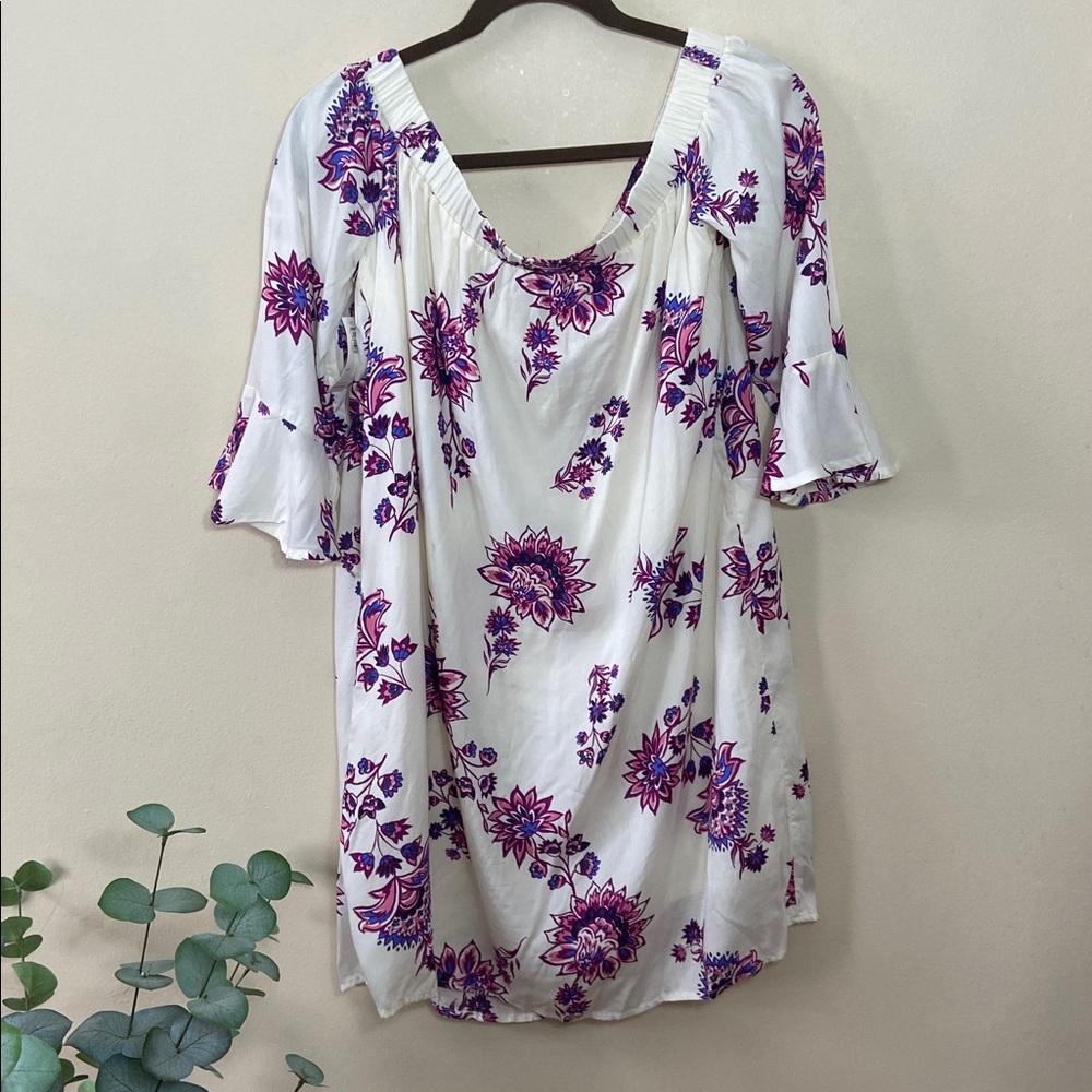 New Old Navy Floral off the Shoulder Shift Dress Women's Large White Purple Boho - Picture 8 of 8